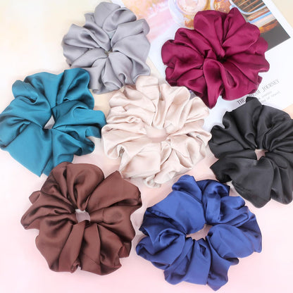 Big Scrunchies or Women Thick Hair, Premium Satin Soter than Silk, XL 6 Inch Extra Large Scrunchy Elastic Hair Bands Accessories, 6 Pack, Neutral