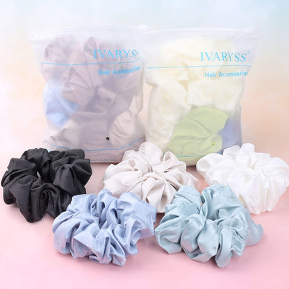 Big Scrunchies or Women Thick Hair, Premium Satin Soter than Silk, XL 6 Inch Extra Large Scrunchy Elastic Hair Bands Accessories, 6 Pack, Neutral