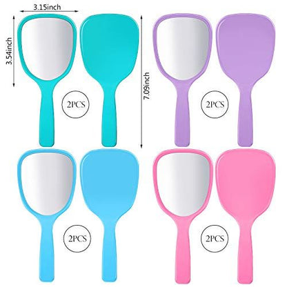 8 Pcs Small Handheld Hand Mirrors 1X Compact Travel Makeup Mirror 3.15 x 7.09 in Mini Handheld Cosmetic Kid Mirror or Girl DIY Crats Classroom Party avors (Blue,Green,Pink,Purple)