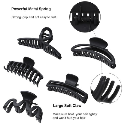 5PCS Large Claw Hair Clips or Thick Hair Big Banana Hair Clips or Women Nonslip Strong Hold Hair Claw Clip (Matte Black)