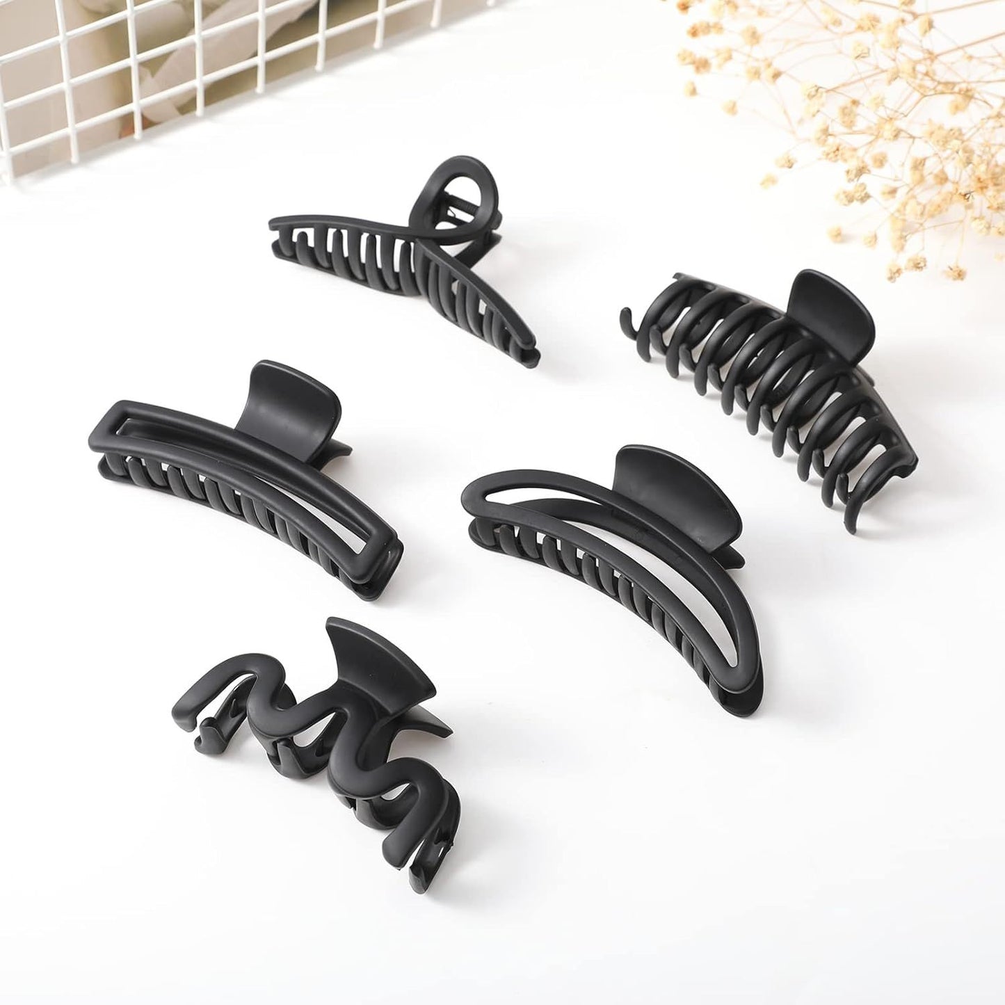 5PCS Large Claw Hair Clips or Thick Hair Big Banana Hair Clips or Women Nonslip Strong Hold Hair Claw Clip (Matte Black)