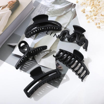 5PCS Large Claw Hair Clips or Thick Hair Big Banana Hair Clips or Women Nonslip Strong Hold Hair Claw Clip (Matte Black)