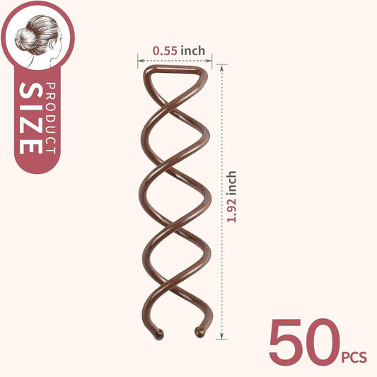 Brown spiral hair pin with rounded ends, shown for size measurement
