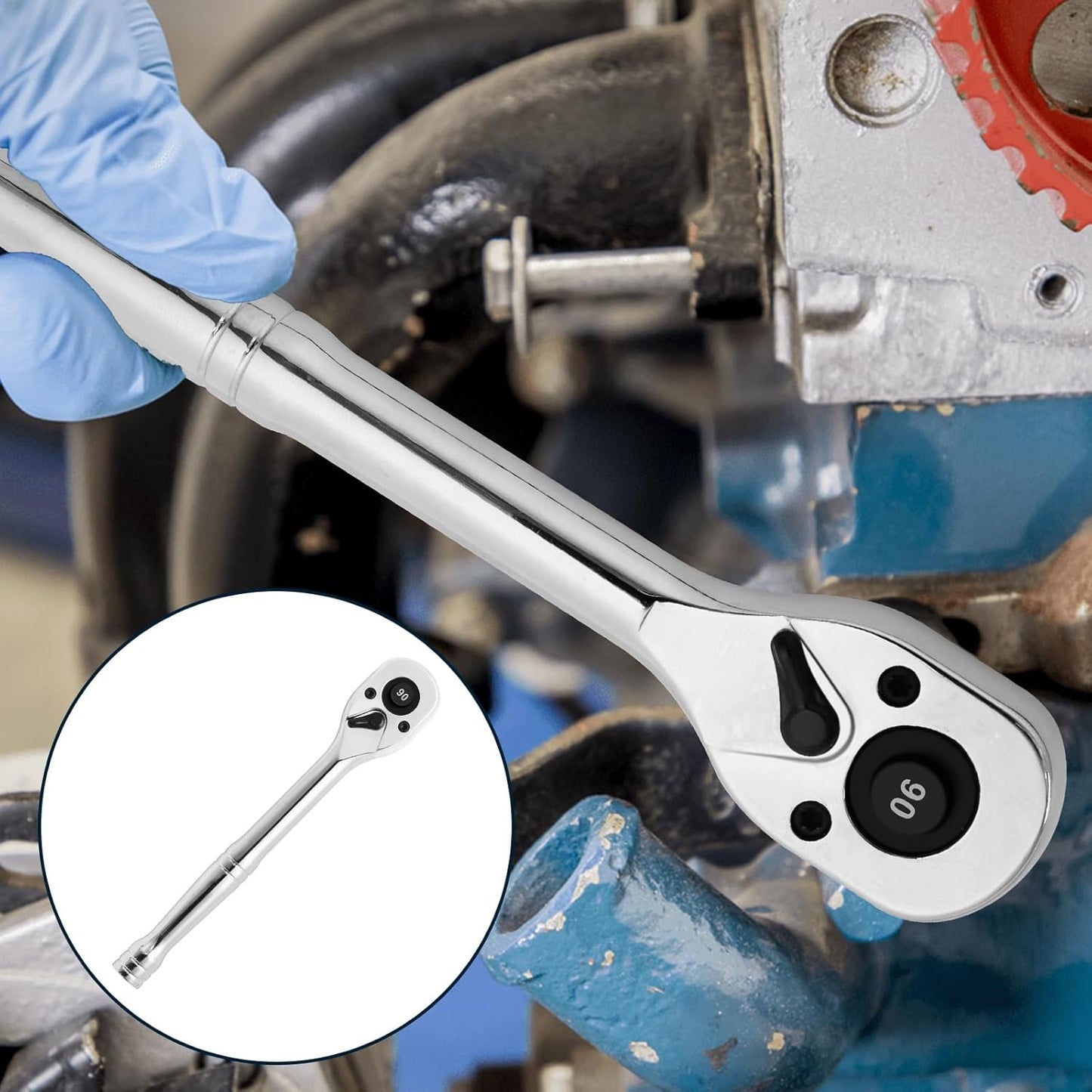 Biaungdo 1/4 Inch Drive Ratchet, 90-Tooth Reversible Quick-release Ratchet Wrench, Chrome Alloy Socket Wrench