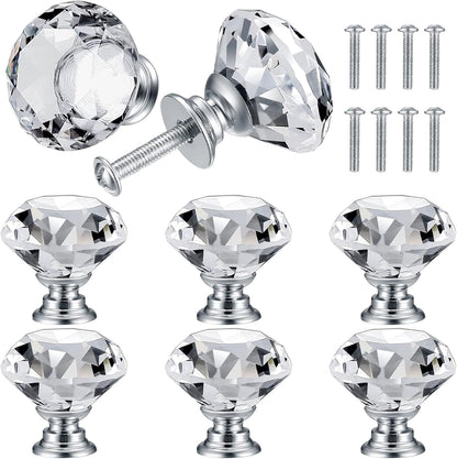 8 Pcs Crystal Cabinet Knobs, Decorative Diamond Shape Crystal Glass Dresser Knobs or Dresser Drawers Cupboard Wardrobe urniture Cabinet Pulls Handles Kitchen Bathroom Bedroom Knob(Silver, 30mm)