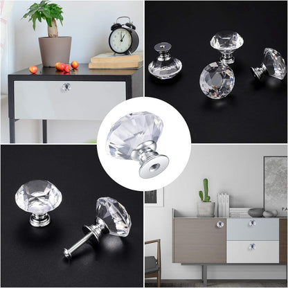 8 Pcs Crystal Cabinet Knobs, Decorative Diamond Shape Crystal Glass Dresser Knobs or Dresser Drawers Cupboard Wardrobe urniture Cabinet Pulls Handles Kitchen Bathroom Bedroom Knob(Silver, 30mm)