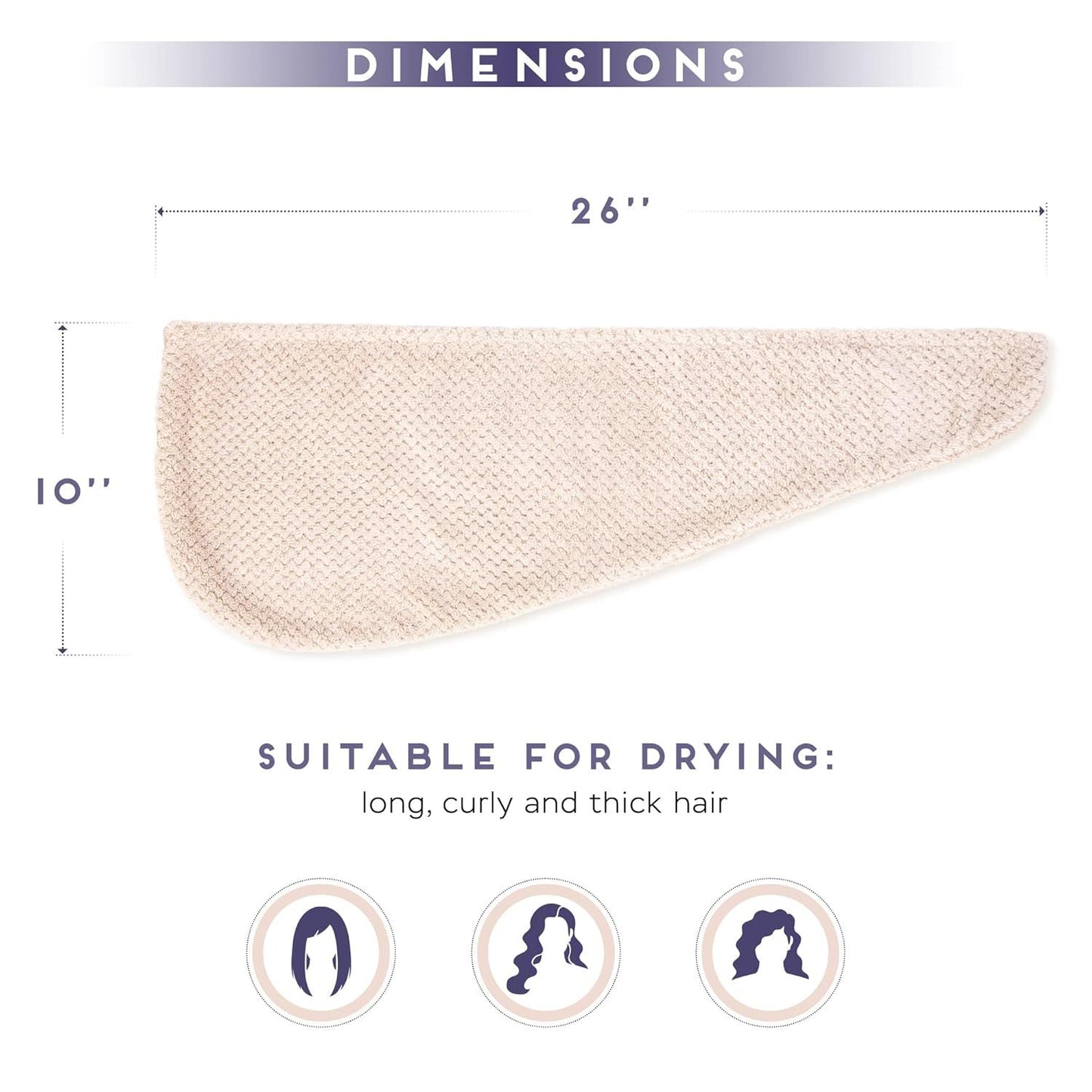 2 Pack Microiber Hair Towel Wrap or Women, Anti rizz Quick Drying Hair Turban or All Hair Style, Absorbent and Lightweight (Beige)