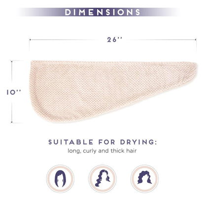 2 Pack Microiber Hair Towel Wrap or Women, Anti rizz Quick Drying Hair Turban or All Hair Style, Absorbent and Lightweight (Beige)