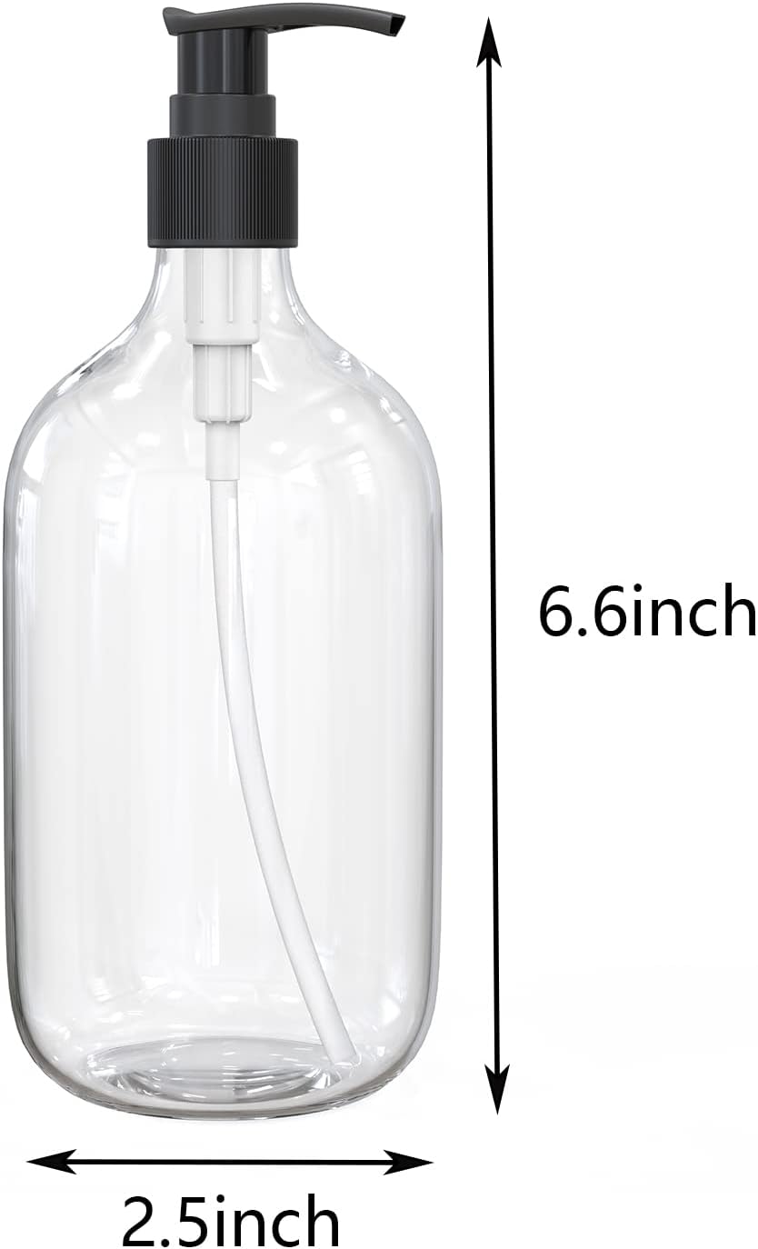 10 Ounce Clear Plastic Pump Bottle Dispenser, Refillable Empty Bottle Container with Pump for Essential Oil Soap Lotion Shampoo, 2 Pcs
