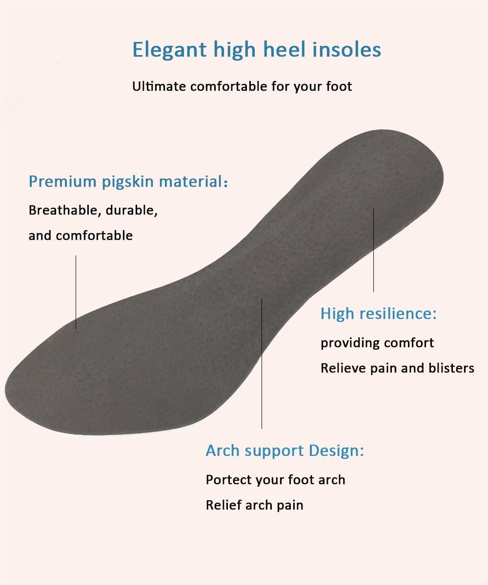 2 Pairs Pigskin High Heel Cushion Inserts, Anti-Slip Shoe Inserts for Dress Shoes Pain Relief, Adhesive Arch Support Sandal Insoles, Leather Cushioning Heel Insoles, Women M 7.5-9