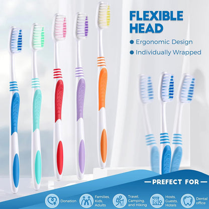 150 Pieces Individually Wrapped Toothbrushes Manual Disposable Travel Toothbrush Medium Sot Bristle Tooth Brush Travel Toothbrush Bulk Toothbrushes or Hotel, Guest, Adults, Kids, Multi Color