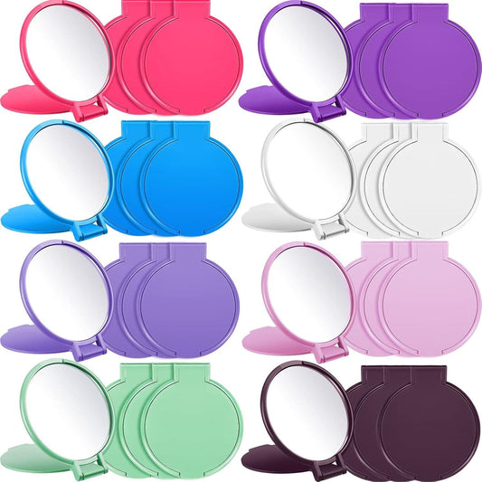 Round pocket compact mirror set with flip-open cases in multiple colors