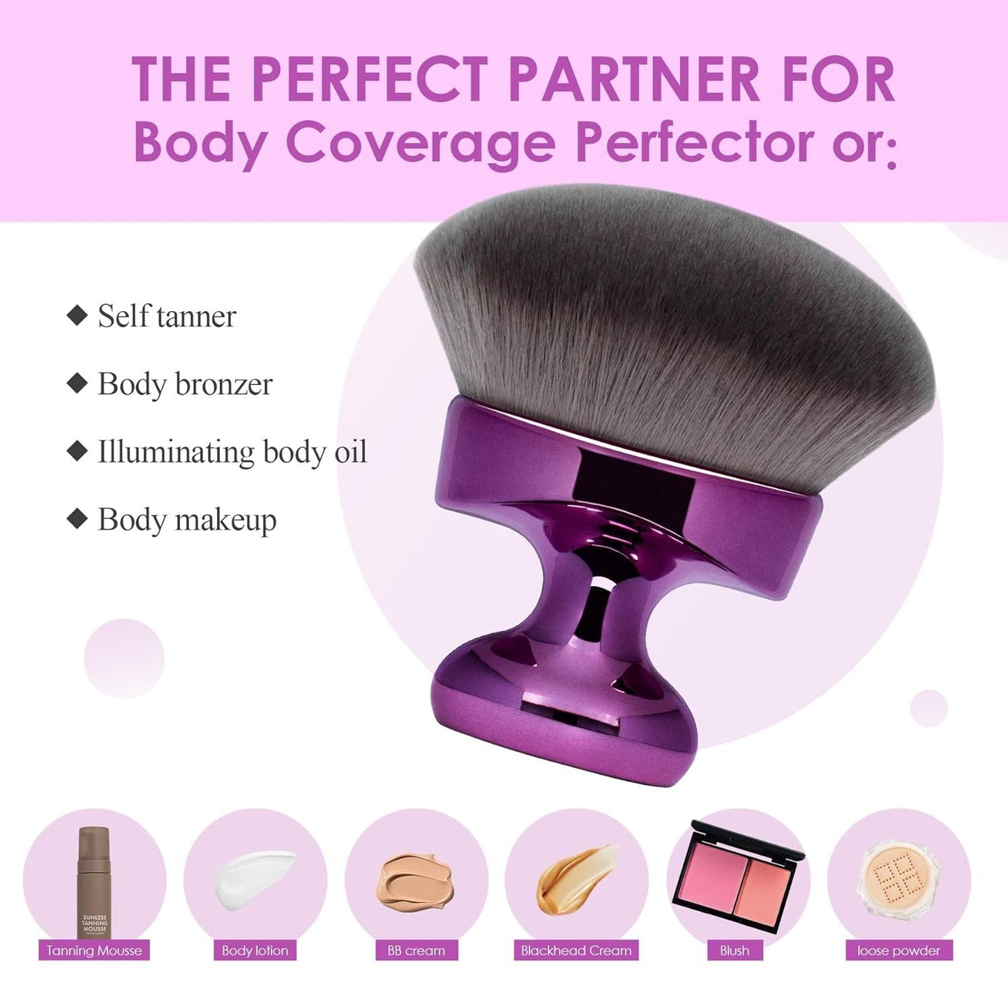 Blend & Blur Extra Large Body Kabuki Brush & Sel Tanner Brush - or Body Makeup & oundation - Blending Applicator or Sel Tanning - Durable Vegan Bristles - with Protective Bag (Purple-large)
