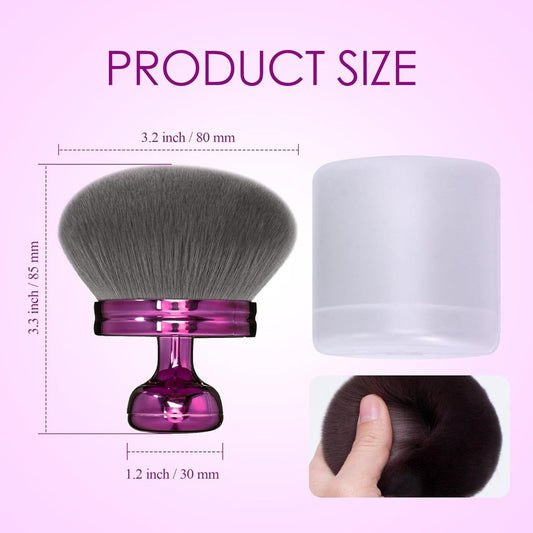 Kabuki-style brush with gray bristles and purple base, shown with size dimensions
