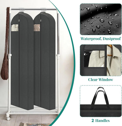 LANDNEOO 65" Long Garment Bags for Travel, Dress Bags for Hanging Clothes, Wedding Dress Cover for Women, Closet Storage for Gowns, Coats, Black, 4 Pack