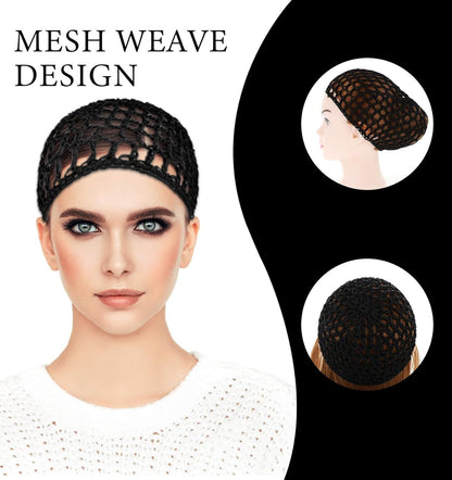Crochet Hair Net, Comfortable Breathable Hair Net for Silk Press, Sleeping, Shower, Makeup, Hold Hair in Place All Night, Black (Reusable & Elastic, 2 Pack)