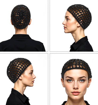 Crochet Hair Net, Comfortable Breathable Hair Net for Silk Press, Sleeping, Shower, Makeup, Hold Hair in Place All Night, Black (Reusable & Elastic, 2 Pack)