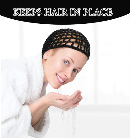 Crochet Hair Net, Comfortable Breathable Hair Net for Silk Press, Sleeping, Shower, Makeup, Hold Hair in Place All Night, Black (Reusable & Elastic, 2 Pack)
