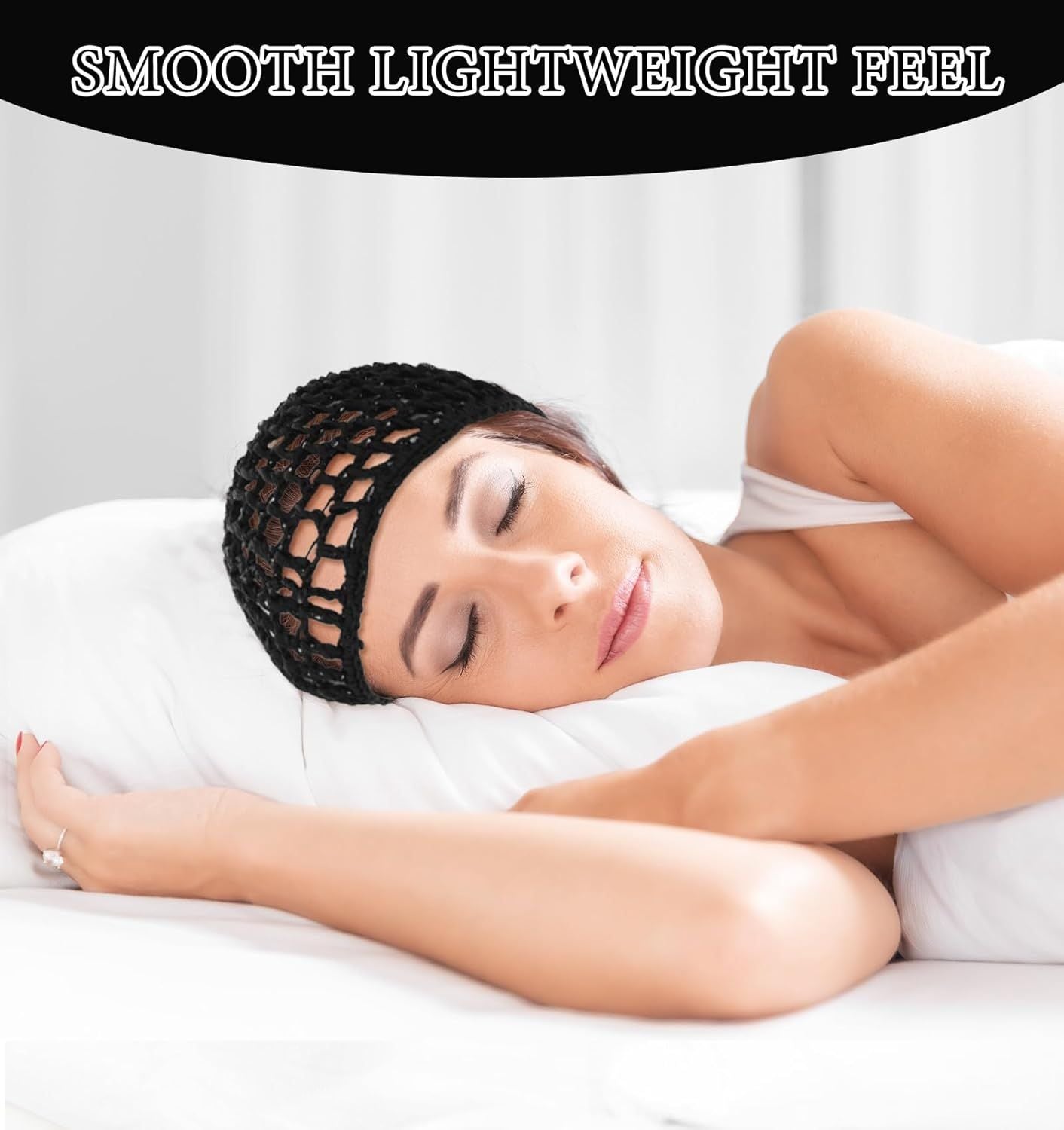 Crochet Hair Net, Comfortable Breathable Hair Net for Silk Press, Sleeping, Shower, Makeup, Hold Hair in Place All Night, Black (Reusable & Elastic, 2 Pack)
