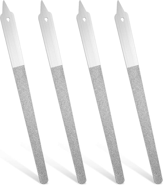 Diamond-texture stainless nail files, set of four, narrow paddle shape