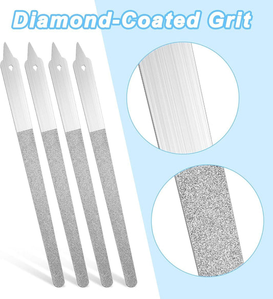 Set of four diamond-coated nail files with tapered tips and metal bodies