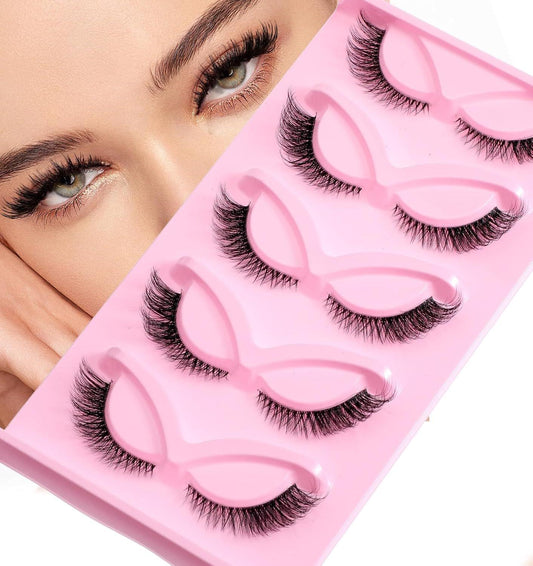 Cat-eye faux mink lash set in pink tray with five reusable strip lashes