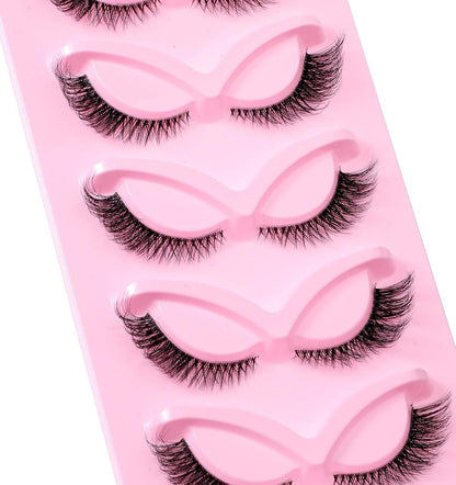 5 Pair Fox Eye Lashes, Fox-Eye Faux Mink Set Reusable Cat Eye Lashes, Wispy Lightweight Strips for Daily & Party Makeup Looks