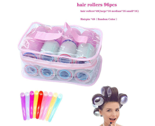 Hair rollers set in clear case with pink and blue self-grip curlers