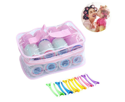 Hair roller set with clear storage case and multicolor spiral curlers, assorted sizes