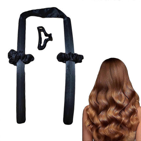 No-heat hair curling headband set with foam rollers; chestnut wavy curls