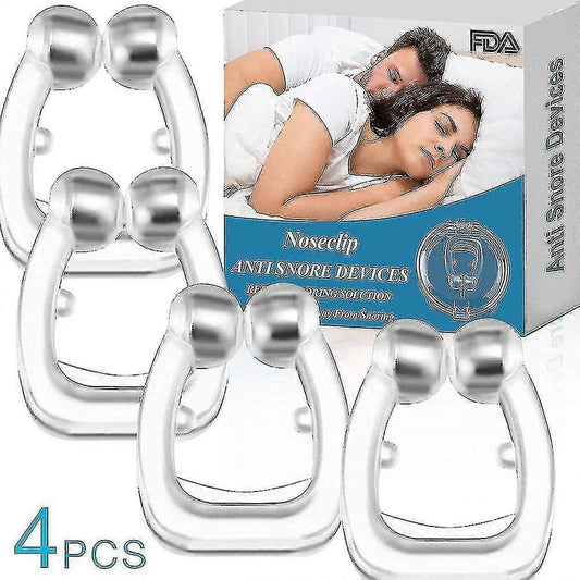Set of 4 silicone-grip anti-snore nose clips, silver tone