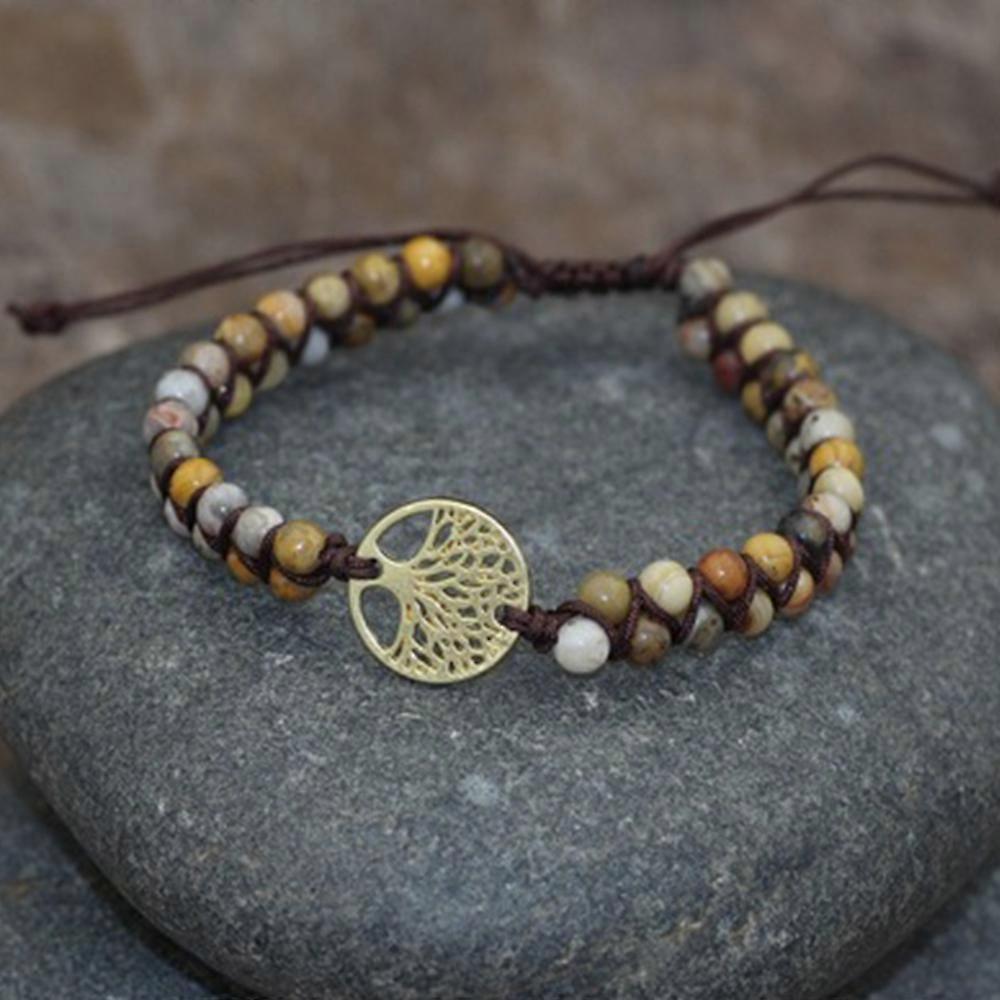 Healing Crystal Bracelets for Women Natural Gemstone Yoga Reiki Chakras Beads Anxiety Tree of Life Lucky Charm Braided Bracelet Adjustable Jewelry