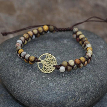 Healing Crystal Bracelets for Women Natural Gemstone Yoga Reiki Chakras Beads Anxiety Tree of Life Lucky Charm Braided Bracelet Adjustable Jewelry