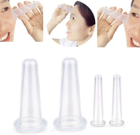 White silicone facial cupping set with 4 vacuum massage cups for face and eye