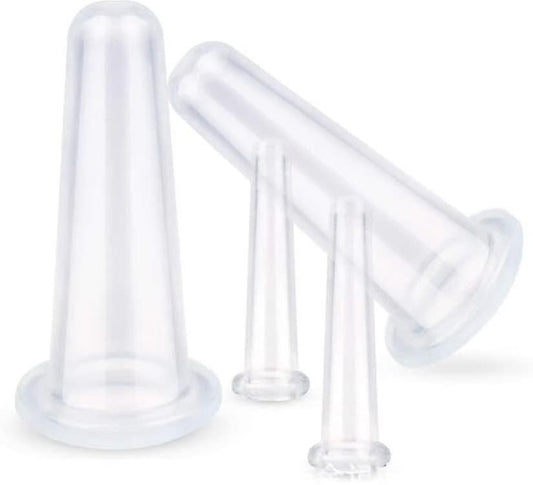 White silicone cupping cups set with large and small vacuum massage tools