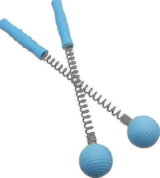 Blue massage stick with coiled spring and two textured massage balls