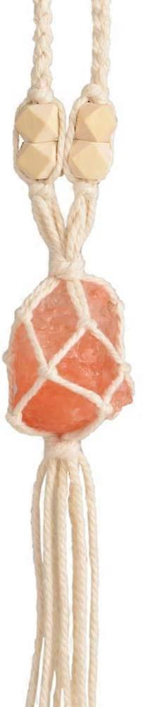 Macrame hanging ornament with orange stone charm and cream bead accents