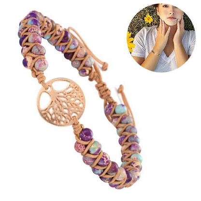 Healing Crystal Bracelets for Women Natural Gemstone Yoga Reiki Chakras Beads Anxiety Tree of Life Lucky Charm Braided Bracelet Adjustable Jewelry