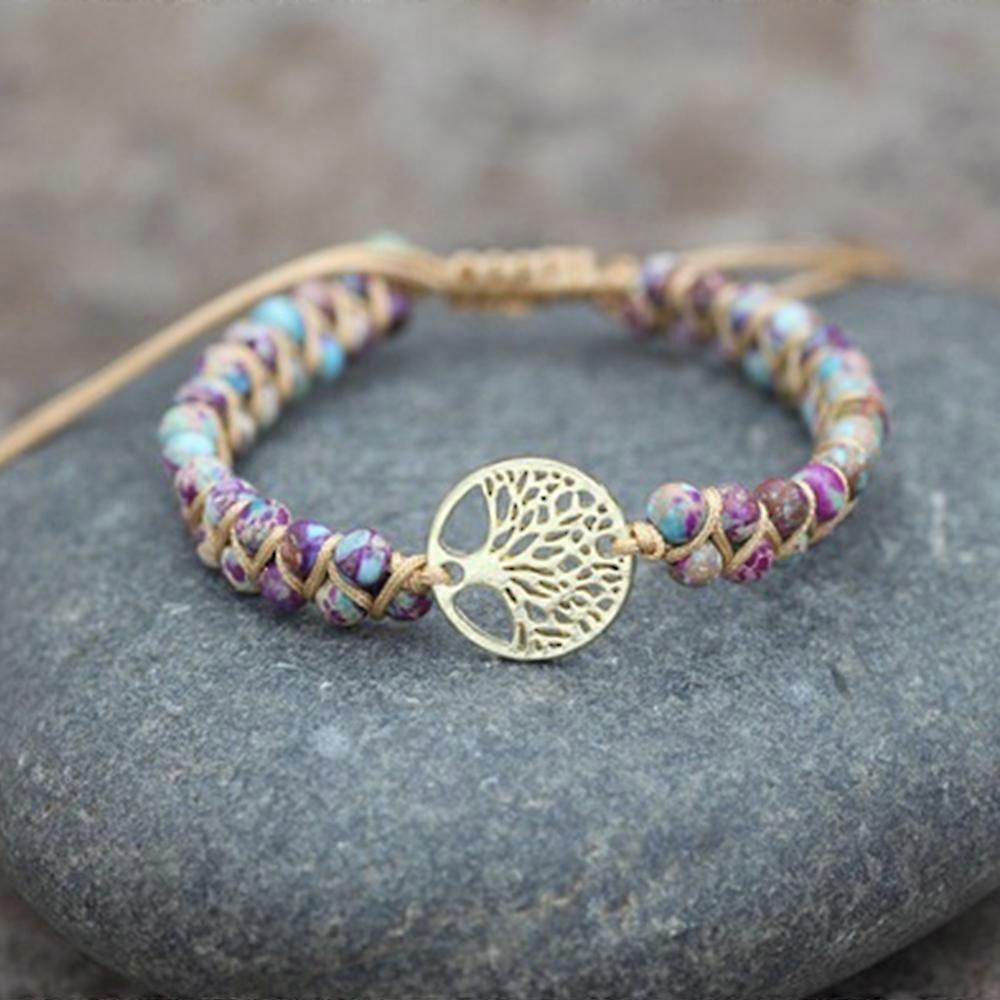 Healing Crystal Bracelets for Women Natural Gemstone Yoga Reiki Chakras Beads Anxiety Tree of Life Lucky Charm Braided Bracelet Adjustable Jewelry