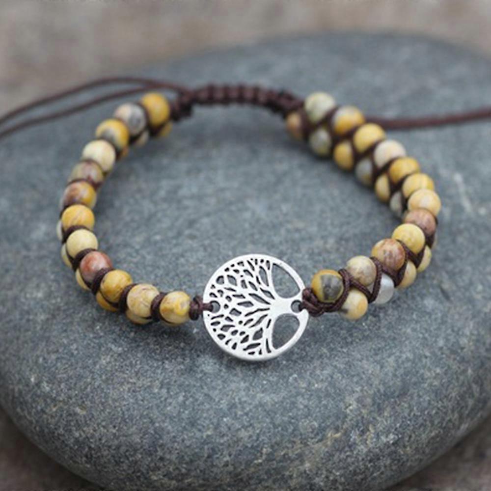 Healing Crystal Bracelets for Women Natural Gemstone Yoga Reiki Chakras Beads Anxiety Tree of Life Lucky Charm Braided Bracelet Adjustable Jewelry