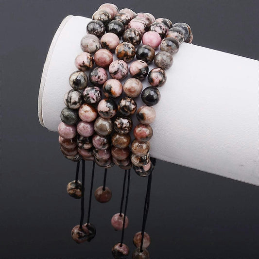 Multi-color gemstone bead macrame bracelet with black cord tassels