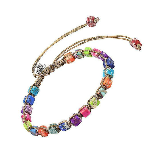 Multicolor gemstone beaded healing bracelet with braided cord and seven stone beads
