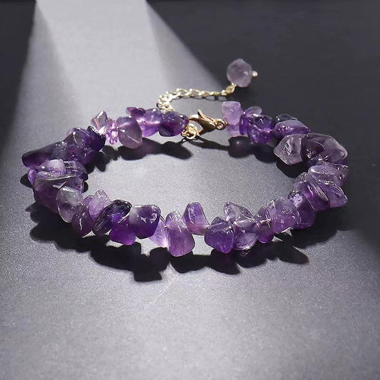 Amethyst crystal bead stretch bracelet with round purple gemstones
