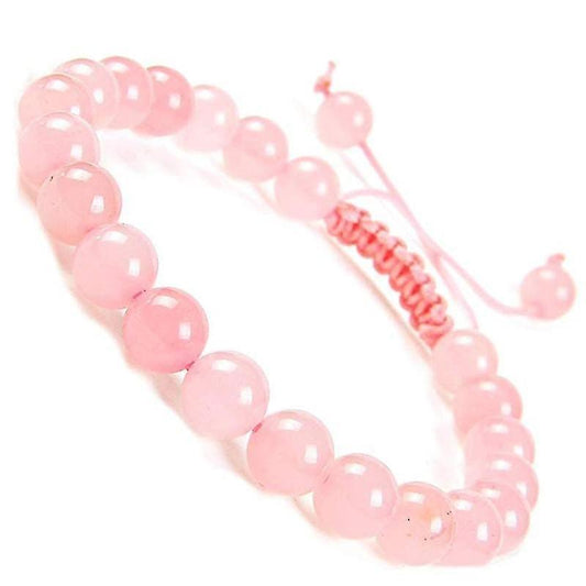 Pink crystal bead macrame bracelet with sliding adjustable cord, round beads