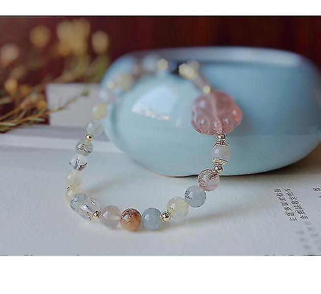 Natural Pink Strawberry Crystal Cat's Claw Pendant Tassel Bracelet