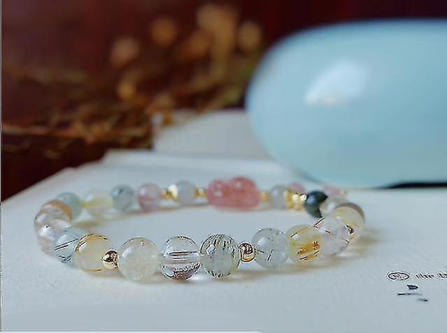 Natural Pink Strawberry Crystal Cat's Claw Pendant Tassel Bracelet