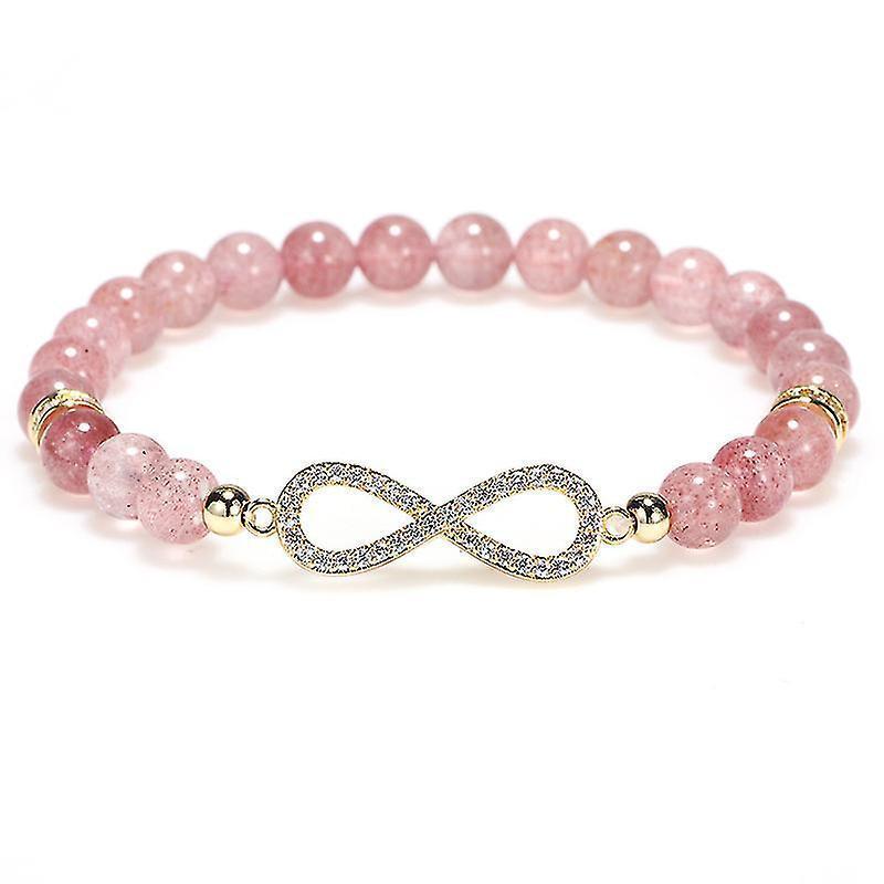 Natural Strawberry Healing Bracelet Women's Girl's Crystal Round Bead Zircon Hand Chain