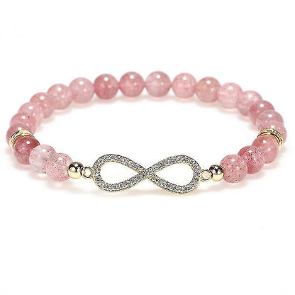 Natural Strawberry Healing Bracelet Women's Girl's Crystal Round Bead Zircon Hand Chain