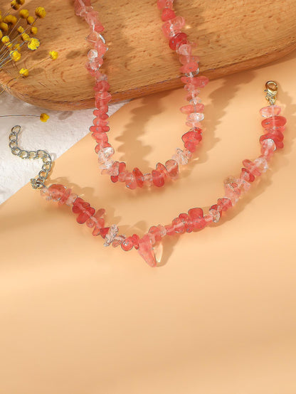 Pink Crystal Beaded Natural Stone Bracelet