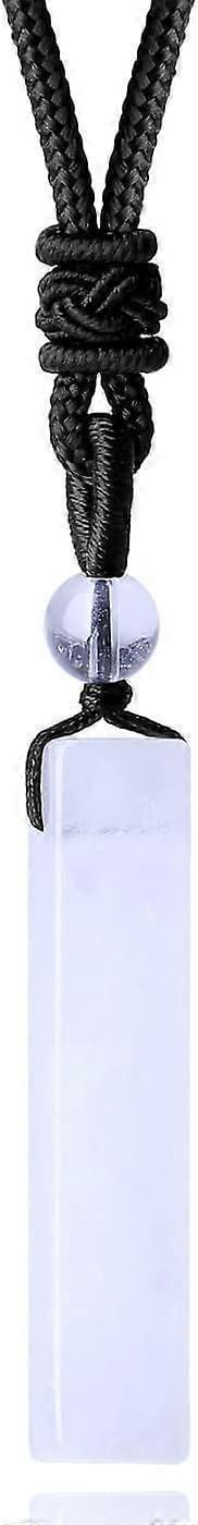 Black rope necklace with pale rectangular bar pendant and looped cord knot